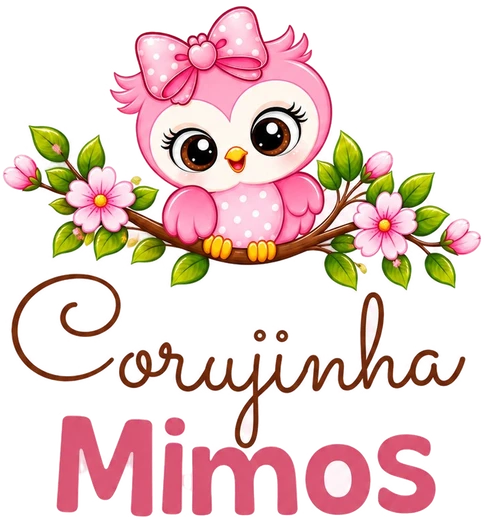 Corujinha Mimos: corujinha rosa com laço sobre galho florido
